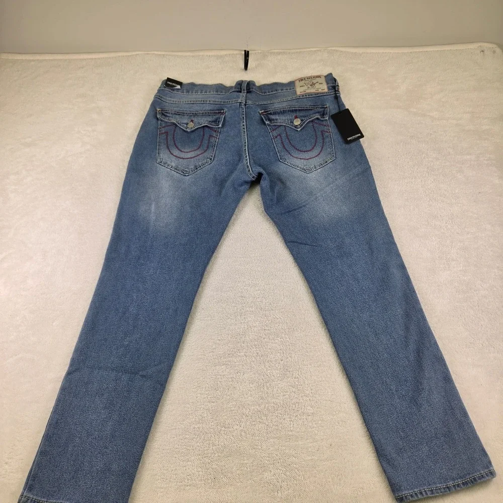 True Religion Ricky Straight Leg Blue Jeans Red Horseshoe Flap Pocket Mens 40